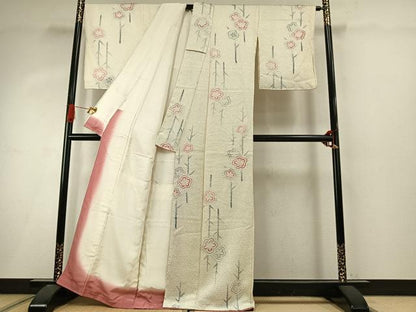 平和屋着物●上質な小紋　総絞り　枝花文　正絹　逸品　AABI9256fy