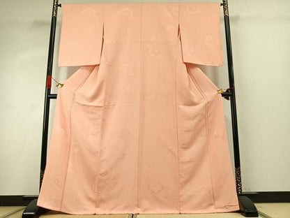 平和屋着物●上質な色無地　吉祥花地紋　赤香色　正絹　逸品　AABI9257fy