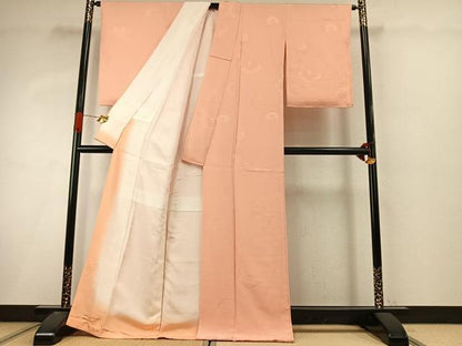 平和屋着物●上質な色無地　吉祥花地紋　赤香色　正絹　逸品　AABI9257fy