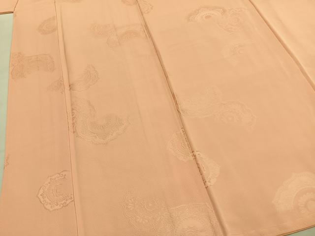 平和屋着物●上質な色無地　吉祥花地紋　赤香色　正絹　逸品　AABI9257fy