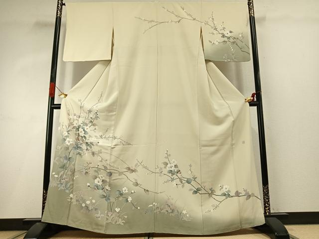 平和屋着物●訪問着　友禅　作家物　枝花文　暈し染め　三越扱い　正絹　逸品　AABI9258fy