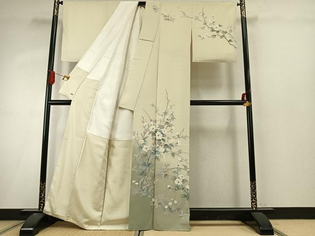 平和屋着物●訪問着　友禅　作家物　枝花文　暈し染め　三越扱い　正絹　逸品　AABI9258fy