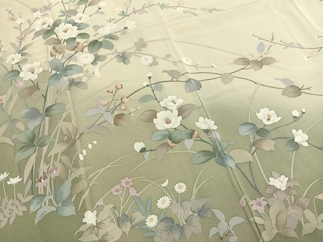 平和屋着物●訪問着　友禅　作家物　枝花文　暈し染め　三越扱い　正絹　逸品　AABI9258fy