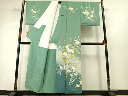 平和屋着物●訪問着　友禅　草花文　暈し染め　正絹　逸品　AABI9259fy