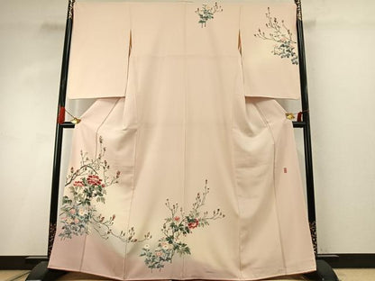 平和屋着物●十日町友禅作家　岡村蒼風　訪問着　枝花文　暈し染め　正絹　逸品　AABI9260fy