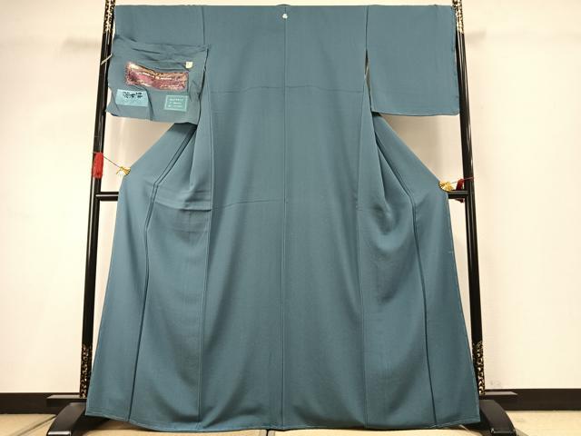 平和屋着物●上質な色無地　献上浜ちりめん　渋木染　薄縹色　証紙付き　正絹　逸品　AABI9262fy