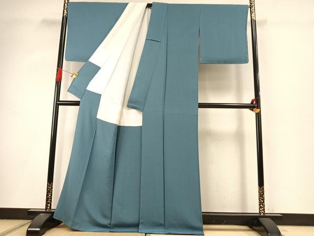 平和屋着物●上質な色無地　献上浜ちりめん　渋木染　薄縹色　証紙付き　正絹　逸品　AABI9262fy