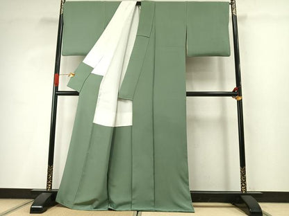 平和屋着物●上質な色無地　山葵色　正絹　逸品　AABI9263fy