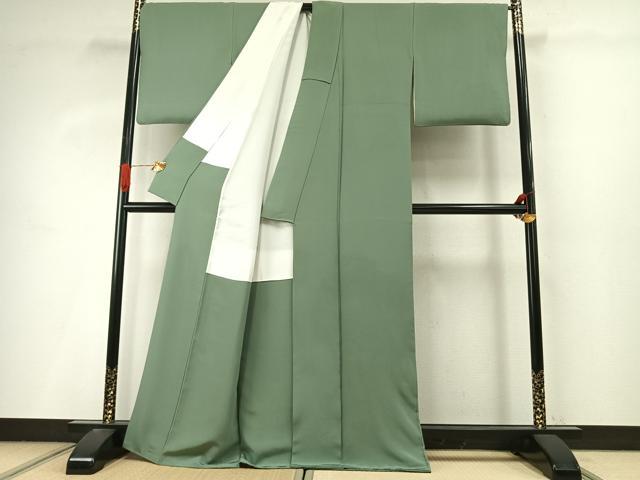 平和屋着物●上質な色無地　山葵色　正絹　逸品　AABI9263fy