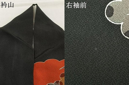 平和屋着物●豪華振袖　紅型　草花文　黒地　正絹　逸品　AABI9266fy