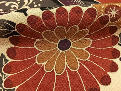 平和屋着物●豪華振袖　紅型　草花文　黒地　正絹　逸品　AABI9266fy