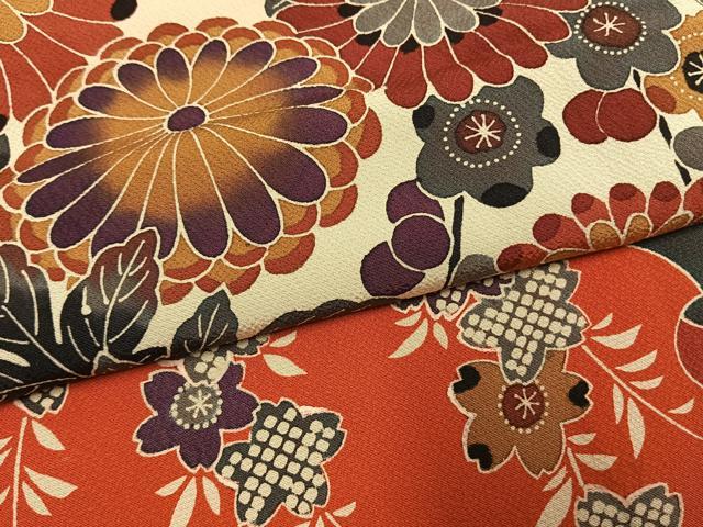 平和屋着物●豪華振袖　紅型　草花文　黒地　正絹　逸品　AABI9266fy