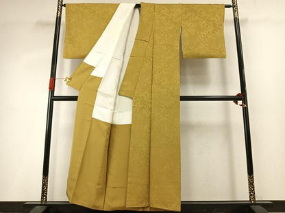 平和屋着物●上質な色無地　樹林地紋　芥子色　正絹　逸品　AABI9268fy