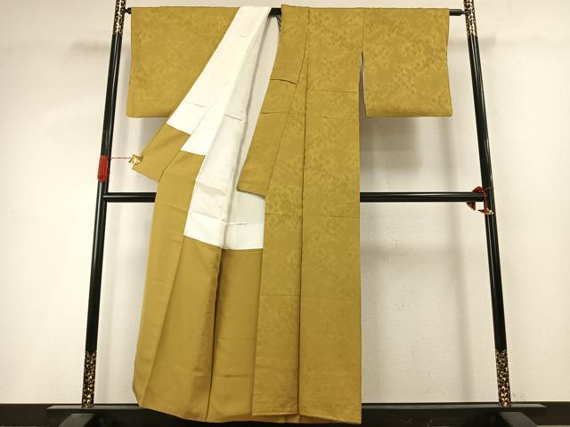 平和屋着物●上質な色無地　樹林地紋　芥子色　正絹　逸品　AABI9268fy