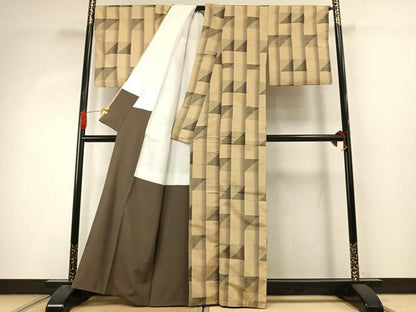 平和屋着物●上質な紬　幾何学文様　正絹　逸品　AABI9269fy