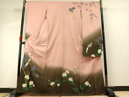 平和屋着物●豪華振袖　花鳥文　暈し染め　金通し地　正絹　逸品　AABI9270fy