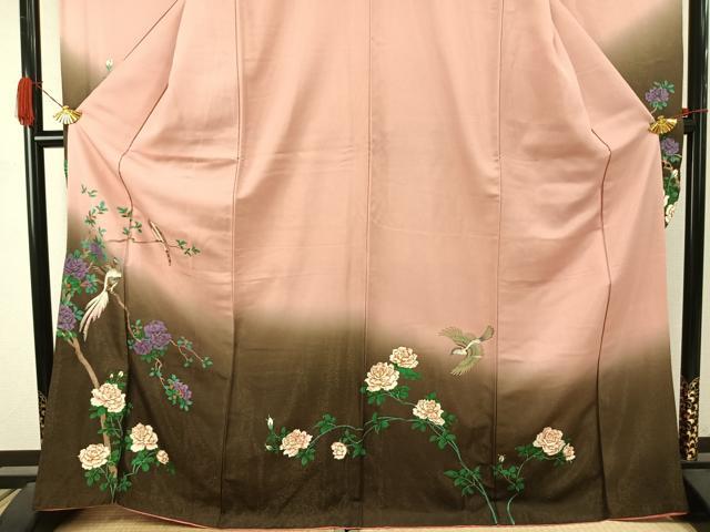 平和屋着物●豪華振袖　花鳥文　暈し染め　金通し地　正絹　逸品　AABI9270fy