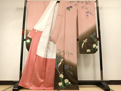 平和屋着物●豪華振袖　花鳥文　暈し染め　金通し地　正絹　逸品　AABI9270fy
