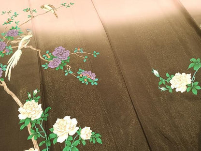 平和屋着物●豪華振袖　花鳥文　暈し染め　金通し地　正絹　逸品　AABI9270fy