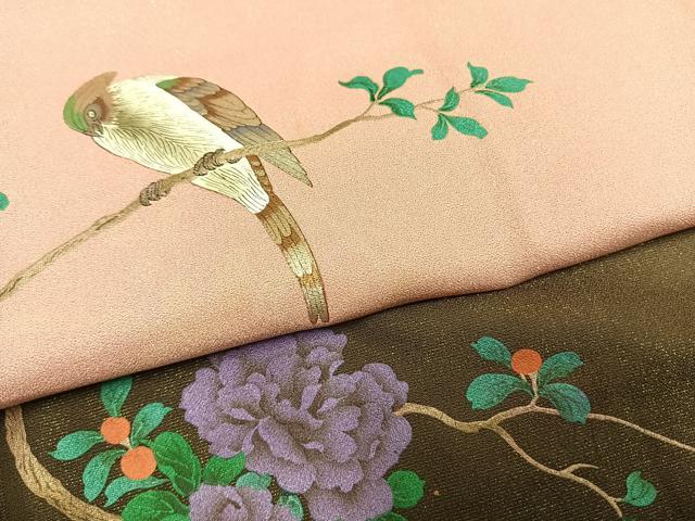 平和屋着物●豪華振袖　花鳥文　暈し染め　金通し地　正絹　逸品　AABI9270fy