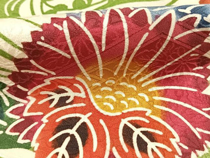 平和屋着物●豪華振袖　型染め　立波草花文　正絹　逸品　AABI9271fy