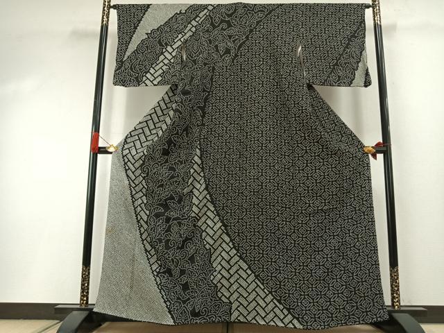 平和屋着物●訪問着　総絞り　花唐草文　黒地　正絹　逸品　AABI9280fy