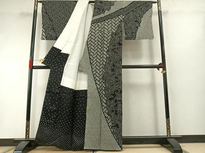 平和屋着物●訪問着　総絞り　花唐草文　黒地　正絹　逸品　AABI9280fy