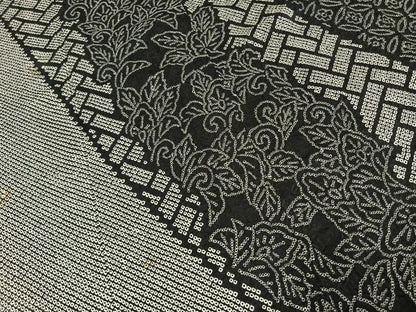平和屋着物●訪問着　総絞り　花唐草文　黒地　正絹　逸品　AABI9280fy