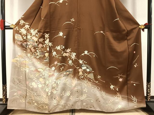 平和屋着物●訪問着　作家物　扇面花文　暈し染め　金彩　正絹　逸品　AABI9281fy