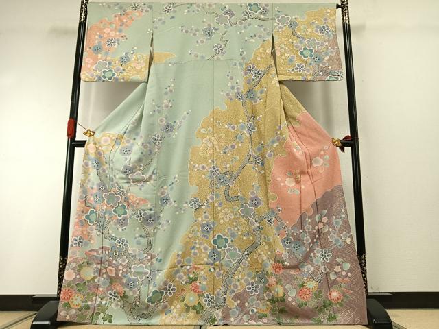 平和屋着物●訪問着　駒刺繍　草花文　金彩　正絹　逸品　AABI9282fy