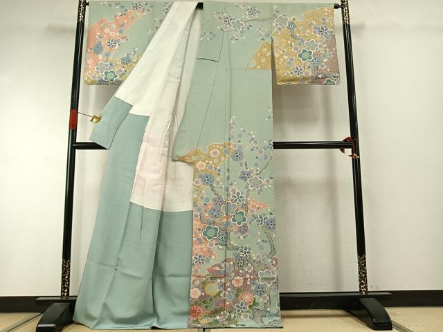 平和屋着物●訪問着　駒刺繍　草花文　金彩　正絹　逸品　AABI9282fy