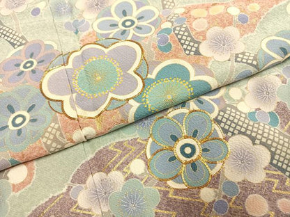 平和屋着物●訪問着　駒刺繍　草花文　金彩　正絹　逸品　AABI9282fy