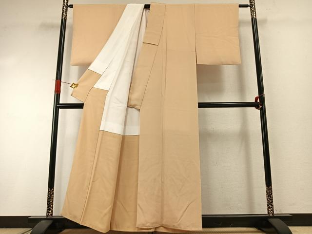 平和屋着物●上質な色無地　蜂蜜色　鬼しぼ縮緬　正絹　逸品　AABI9283fy