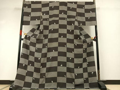 平和屋着物●上質な小紋　兎市松文様　ロング丈　正絹　逸品　AABI9286fy