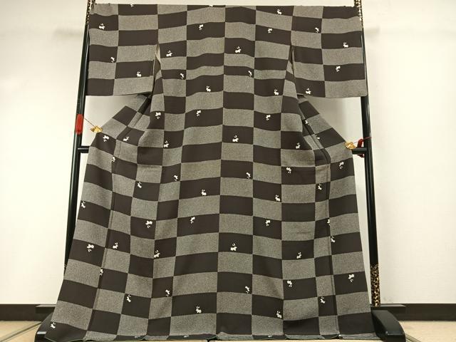 平和屋着物●上質な小紋　兎市松文様　ロング丈　正絹　逸品　AABI9286fy