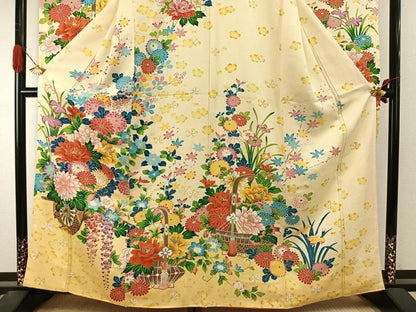 平和屋着物●豪華振袖　片輪車花文　暈し染め　金彩　正絹　逸品　AABI9287fy