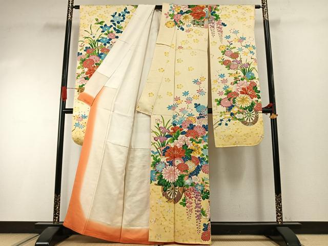 平和屋着物●豪華振袖　片輪車花文　暈し染め　金彩　正絹　逸品　AABI9287fy