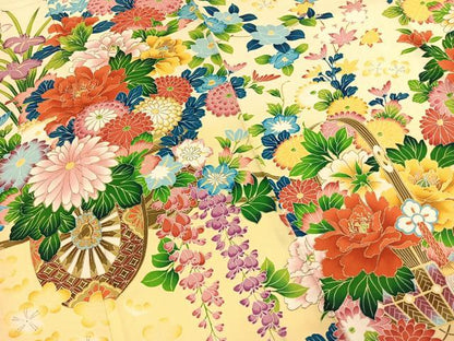 平和屋着物●豪華振袖　片輪車花文　暈し染め　金彩　正絹　逸品　AABI9287fy