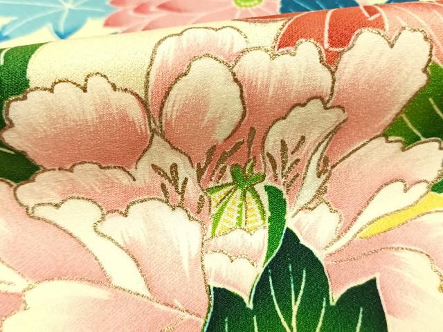 平和屋着物●豪華振袖　片輪車花文　暈し染め　金彩　正絹　逸品　AABI9287fy