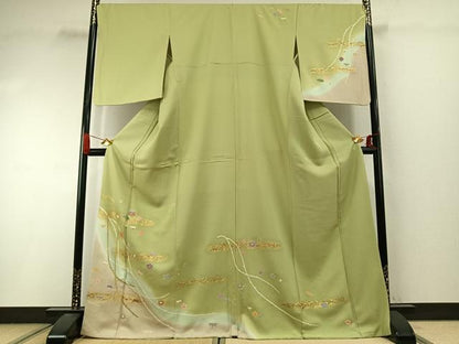 平和屋着物●訪問着　駒刺繍　草花文　暈し染め　金彩　正絹　逸品　AABI9290fy