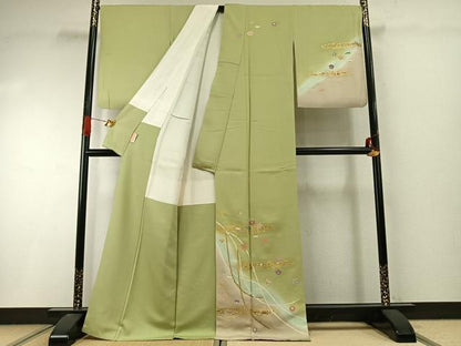平和屋着物●訪問着　駒刺繍　草花文　暈し染め　金彩　正絹　逸品　AABI9290fy