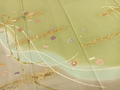 平和屋着物●訪問着　駒刺繍　草花文　暈し染め　金彩　正絹　逸品　AABI9290fy