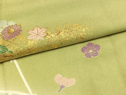 平和屋着物●訪問着　駒刺繍　草花文　暈し染め　金彩　正絹　逸品　AABI9290fy