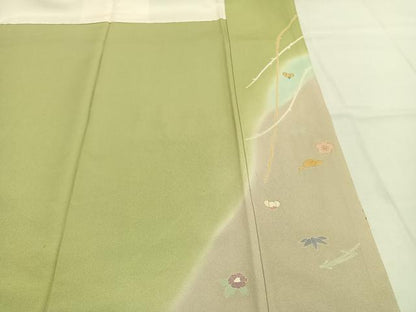 平和屋着物●訪問着　駒刺繍　草花文　暈し染め　金彩　正絹　逸品　AABI9290fy