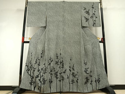 平和屋着物●訪問着　枝梅笹竹文　たたき染め　正絹　逸品　AABI9292fy