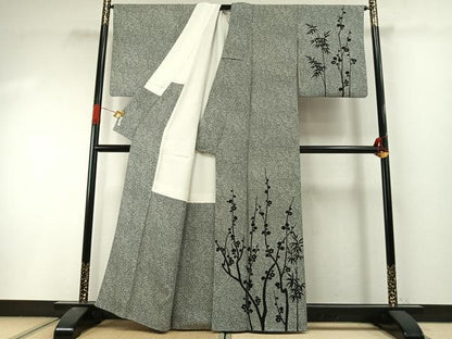 平和屋着物●訪問着　枝梅笹竹文　たたき染め　正絹　逸品　AABI9292fy