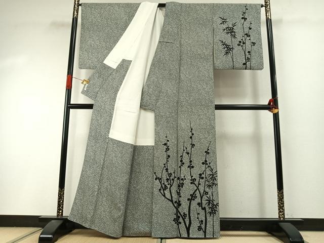 平和屋着物●訪問着　枝梅笹竹文　たたき染め　正絹　逸品　AABI9292fy
