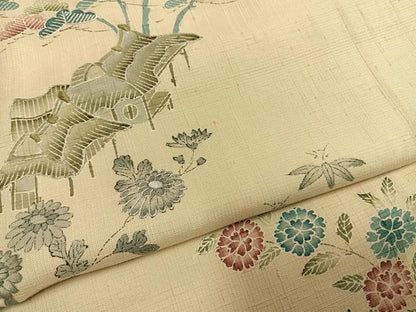 平和屋着物●訪問着　紬地　手描き　刺繍　松竹　風景花文　正絹　逸品　AABI9294fy