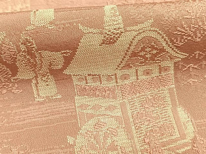 平和屋着物●無地絵羽訪問着　人物風景地紋　珊瑚色　正絹　逸品　未使用　AABI9295fy