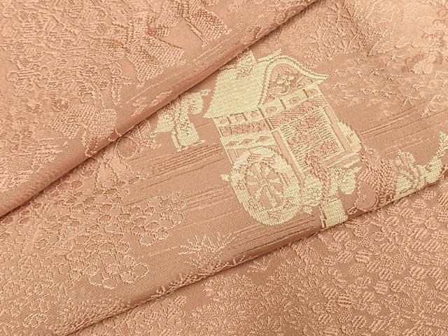 平和屋着物●無地絵羽訪問着　人物風景地紋　珊瑚色　正絹　逸品　未使用　AABI9295fy